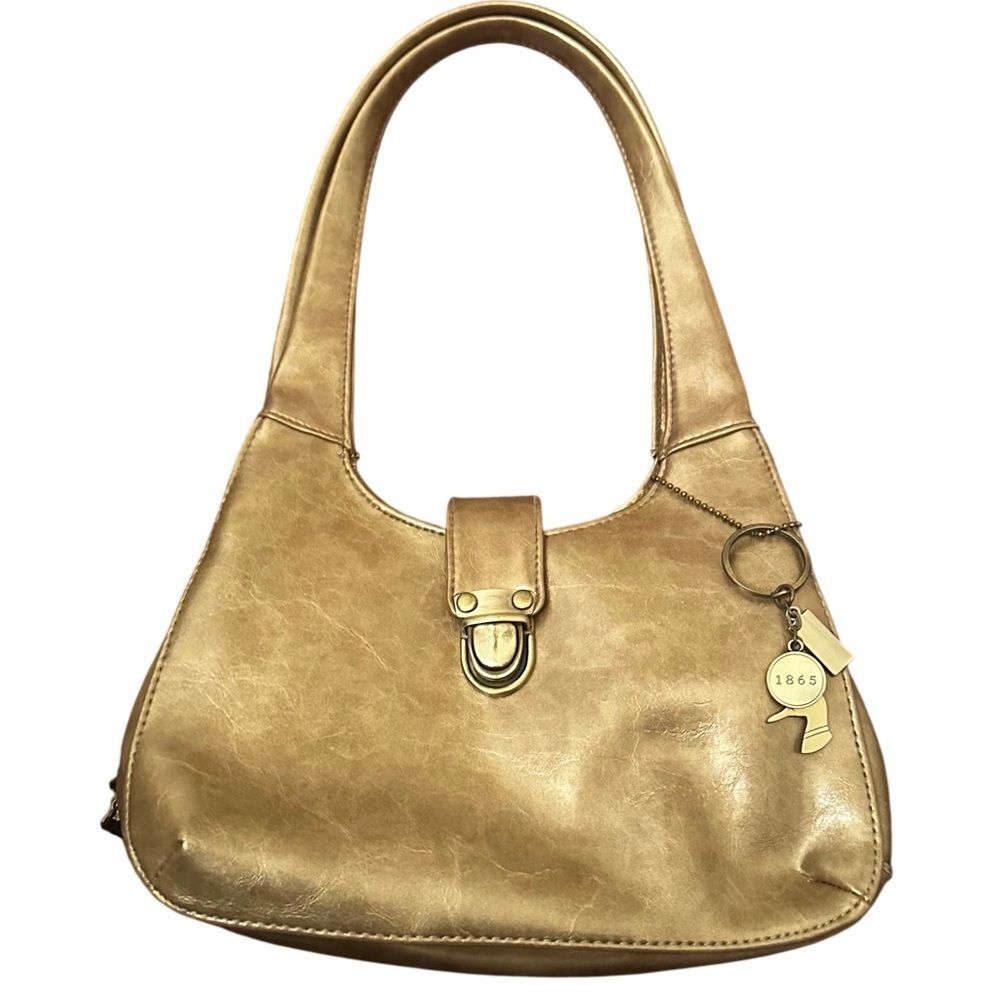 Gold Leather Shoulder Bag Vintage Y2K Duck Head Faux Leather Bag Charm